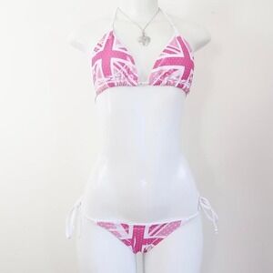 Pink Union Jack Bikini Set British Core Y2K Swimwear